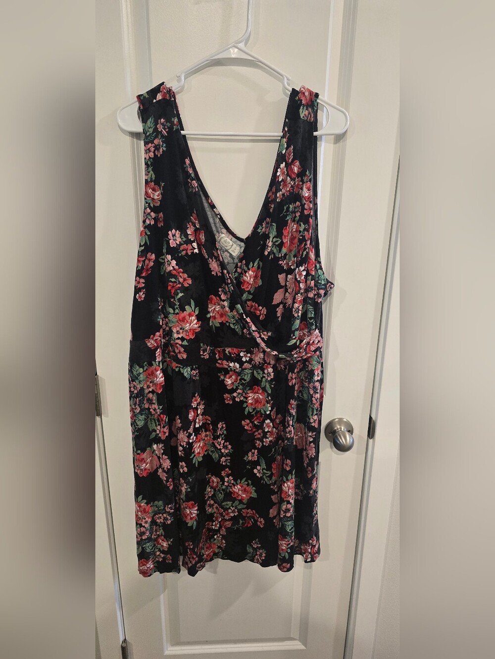Maurices 24/7 Black Floral Wrap Dress with Pink Blooms Size 3X